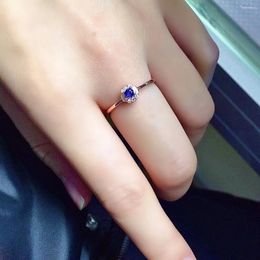 Cluster Rings 3mm 0.1ct Natural Blue Sapphire Ring For Daily Wear Real 925 Silver Fashion Sterling Jewelry