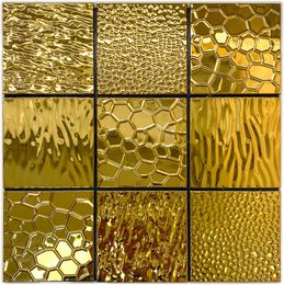10 Sheet Stainless Steel Backsplash Tile Peel and Stick on Kitchen 3D Accent Wall Panel in Embossed Gold