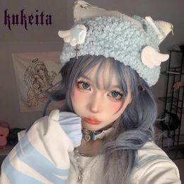 Beanie/Skull Caps Harajuku Lovely Star Knitted Cat Ear Hat Y2k Gothic Lolita Plush Wings Kawaii Accessory Hats Winter Windproof Warm Beanie Caps 231102