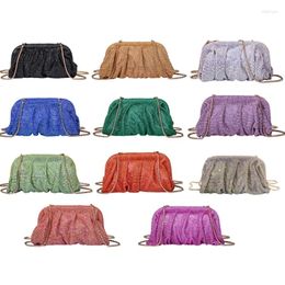 Evening Bags Rhinestone Lady Purse Wedding Party Bag For Women Banquet Cocktail Shoulder Pleated Clutch Crossbody