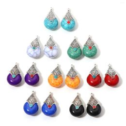 Pendant Necklaces 10 PCs Resin Bohemia Charms Antique Silver Colour Drop Imitation Stones Vintage Pendants For DIY Earrings Necklace 28mm X