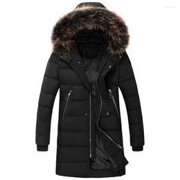 Men's Down 2023 Style Long Coat Men Brand Clothing Fashion Jackets Coats Mens Black Overcoat Fur Collar