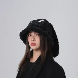 Berets Cute Plush Ears Basin Cap Warm Thickened Fisherman Hat Winter Barrel Cartoon Big Eyes Cotton Sets Head