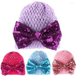 Hats 2023 Born Cute Baby Hat Children Cotton Caps Sequin Bow Knitted Girls Boys Pography Props Beanies Accessories