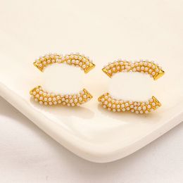 20 Style Luxury Brand Letter Stud Gold Plated Jewlery Designer For Women Pearl Earring Wedding Party Gift