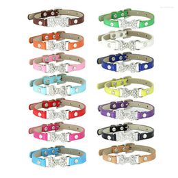 Dog Collars Personalised Bling Pet Collar With Crystal Bone Diamond Cat Puppy PU Leather Neck Strap Necklace For Teddy Yorkie