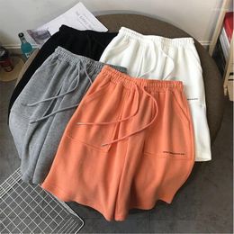 Women's Shorts Summer High Waist Wide Leg Short Pants Women Black Knee Length Drawstring Korean Pure Cotton Casual Loose Holiday Trousers