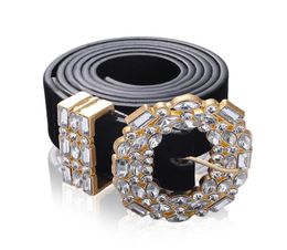 Luxury Designer Big Strass Belts For Women Black Leather Waist Jewelry Gold Chain Belt Rhinestone Diamond Fashion8654809