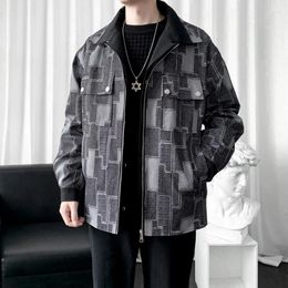 Men's Jackets Japanese Fashion Oversized Denim Plaid Long-sleeved Shirt Tooling Button Spring And Autumn Casual Loose Coat