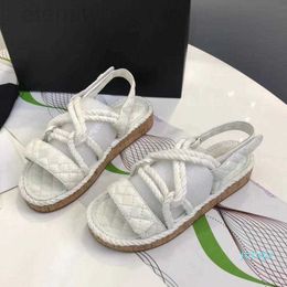 Ladies 2022-Slippers Leather Fashion Woven Rope Wood Grain Bottom Sandals And Casual Beach Outdoor Open Toe CCity