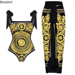 Women's Swimwear Women Skirt Cover Up Bodysuit One Piece Bandage Bathing Summer Fashion Print Beach Holiday Outfits