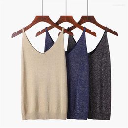 Women's Tanks Sexy Strap Camisole Shiny Silk Knitted Tank Tops Women Summer 2023 Skinny Camis For Female