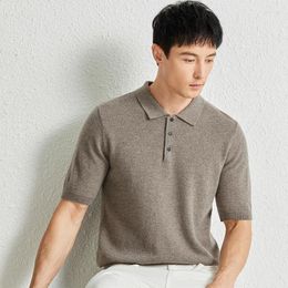 Men's Sweaters Real Goat Cashmere Polos Male Casual Turn Down Collar Knitwear Shirts Short Sleeve Pure Sweater Tops