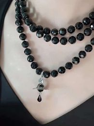 Desginer Viviene Westwoods Empress Dowager Vivian Three Layered Black Crystal Three-dimensional Earth Planet Collarbone Necklace Light Luxury Niche Choker