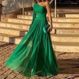 Casual Dresses 2023 Sexy Diagonal Neck High Waist Mesh Dress Fashion One Shoulder Sleeve Hollow Evening Green Elegant Backless Long