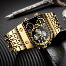 Wristwatches OULM Multi-Time Zone Large Dial Luminous Men Watches Gold Steel Belt Fashion Casual Quartz Watch For Relogio Masculino