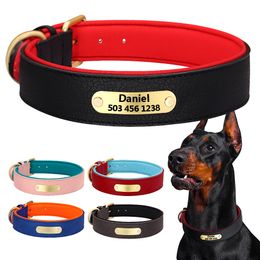Dog Collars Leashes Custom Engraved Collar Leather Padded s With Personalised ID Plate Tag 2 Layers For Small Large s Pitbull 230403