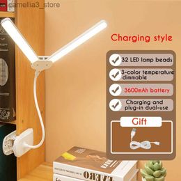 Desk Lamps Led Clip Desk Lamp Usb Rechargeable Double Reading Light 3-Level Warm Cool White Daylight Flexible Easy Clip Night Light Q231104