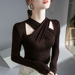 Stage Wear 2023 Latin Dance Top For Women Sexy Black Long Sleeve Hollow Out Ballroom Slim Fit Shirt