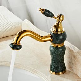 Bathroom Sink Faucets European-Style And Cold Water Faucet Golden Copper Jade Marble Basin