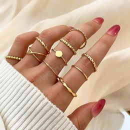 Boho Retro Geometry Knuckle Rings Set For Women Elegant Gold Colour Cross Hollow Finger Ring Charm Jewellery