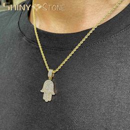 Chains Hamsa Hand Of Fatima Pendant Necklace Gold Colour Iced Out Cubic Zirconia Charm Chain Hip Hop Women Men Jewellery