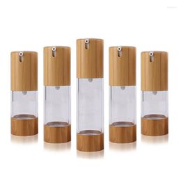 Storage Bottles 100pcs 15ml 30ml 50ml Bamboo Cosmetic Airless Bottle DIY Transparent Vacuum Lotion/Emulsion Press Pump Packing Container