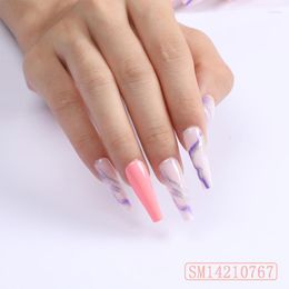 False Nails 24PCS Purple Lines Nail Patch Sweet Style Glue Type Removable Long Paragraph Manicure Save Time MH88