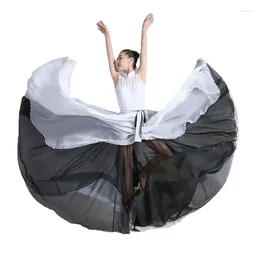 Stage Wear 360 540 720 Degree Chiffon Skirt Ballet Belly Dance Women Two Layer Colour Splicing Long Skirts Dancer Practise