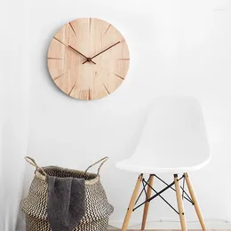 Wall Clocks Creative Nordic Clock Simple Style Punch-free Solid Wood Hanging For Home Living Room Decorative Silent