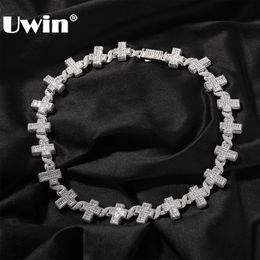 Pendant Necklaces UWIN Cuban Chain with Cross Charms Necklace Iced Out Cubic Zircon Jesus Christ Choker Fashion Hip Hop Jewellery for Gift 231102