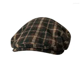 Berets Brown Plaid Wool Autumn Winter British Style Sboy Beret Hat Retro England Hats Male Peaked Painter Cap 29