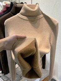 Women's Sweaters Knitted Pullovers Slim Tops Jersey Knitwear Female Basic Jumper Turtleneck Winter Sweater Women Thicken Plus Velvet Lined