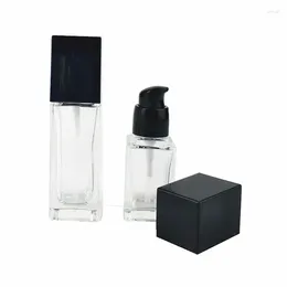 Storage Bottles Square Glass Liquid Foundation Bottle Empty Pump Container Make-up Inflatable Portable
