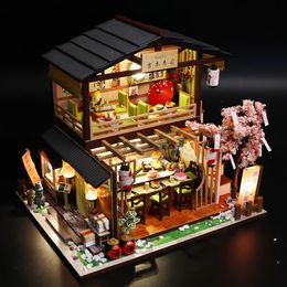 Doll House Accessories Sushi Shop Mini DIY Kit Production Assembly Room Model Toys Home Bedroom Decoration with Furniture Wooden Crafts 3D 231102