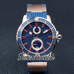 JJF Maxi Marine Diver Artemis Mens Watch 266-10-3/93 Blue Texture Dial Automatic Power Reserve Rose Gold Case Blue Rubber Strap New Watches Timezonewatch Z03a