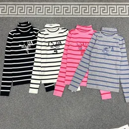 2023 Autumn and Winter New All-Matching High Neck Letter Women's Knitted Knitting Shirt Striped Foreign Trade Popular Style Fashion All-Matching