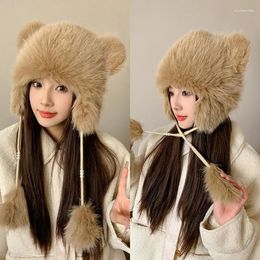 Wide Brim Hats Winter Plush Ear Hat Woman Autumn Protective Lei Feng Sweet Cute Big Head Baotou Women