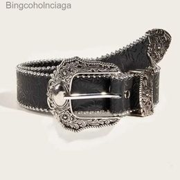 Belts Western PU Leather Belt Western Cowboy Women Cowgirl Unisex Waist Belt with Metal Engraved BuckleL231103