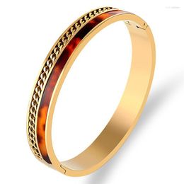 Bangle Classical Enamel Chain Link Wide For Women Jewellery Stainless Steel Charm Cuff Armband Bracelet Rose Wedding Party Gift