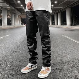 Men's Pants Harajuku Black Jeans Vibe Waxed Casual Trousers Straight Pockets Oversized Pencil Loose Hip Hop Mens 230403