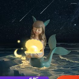 Table Lamps Mermaid Lamp Bedside Night Girl Bedroom Atmosphere Creative Shell Tabletop Decoration Decorative