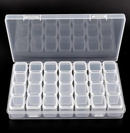 28 Slots Transparent Plastic Nail Art Storage Box Display Case Organiser Holder For Rhinestone Beads Cosmetic Jewellery Decoration1563396