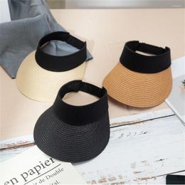 Wide Brim Hats 2023 Summer Empty Top Suncap Portable Foldable Magic Tape Roll Up Beach Hat Women Sun Fashion Casual Straw Cap