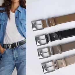 Belts Genuine Leather Women's Belt Cowhide Versatile Simple Casual Pants Jeans Decorative Needle Buckle Width 3.3CM