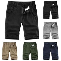 Men's Pants Mens Summer Cotton Knee Length Slim Fit Bermudas Casual Zip Half For Men Cargo