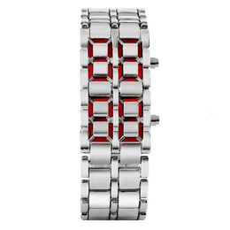 Fashion Black Silver Full Metal Digital Lava Wrist Watch Men Red Blue LED Display Men's Watches Gifts for Male Boy Sport Crea280u