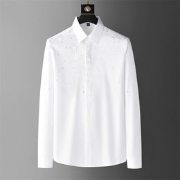 Stars Rhinestone Shirts for Men 2023 Spring Casual Shirt Long Sleeve Slim Fit Business Formal Dress Shirts Social Party Tuxedo