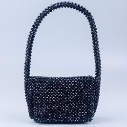 Evening Bags Black Acrylic Corner Bead Shoulder Bag Women Designer Handmade Woven Handbag Woman Fashion Simple Ladies Purses 2023