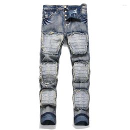 Men's Jeans Autumn 2023 Punk-Inspired Stylish Applique Embroidery Retro Blue Slim Pants